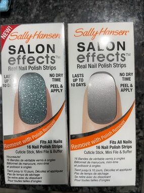 2 Sally Hansen Salon Effects Nail Polish Strips - Glitter Teal & Metallic Silver